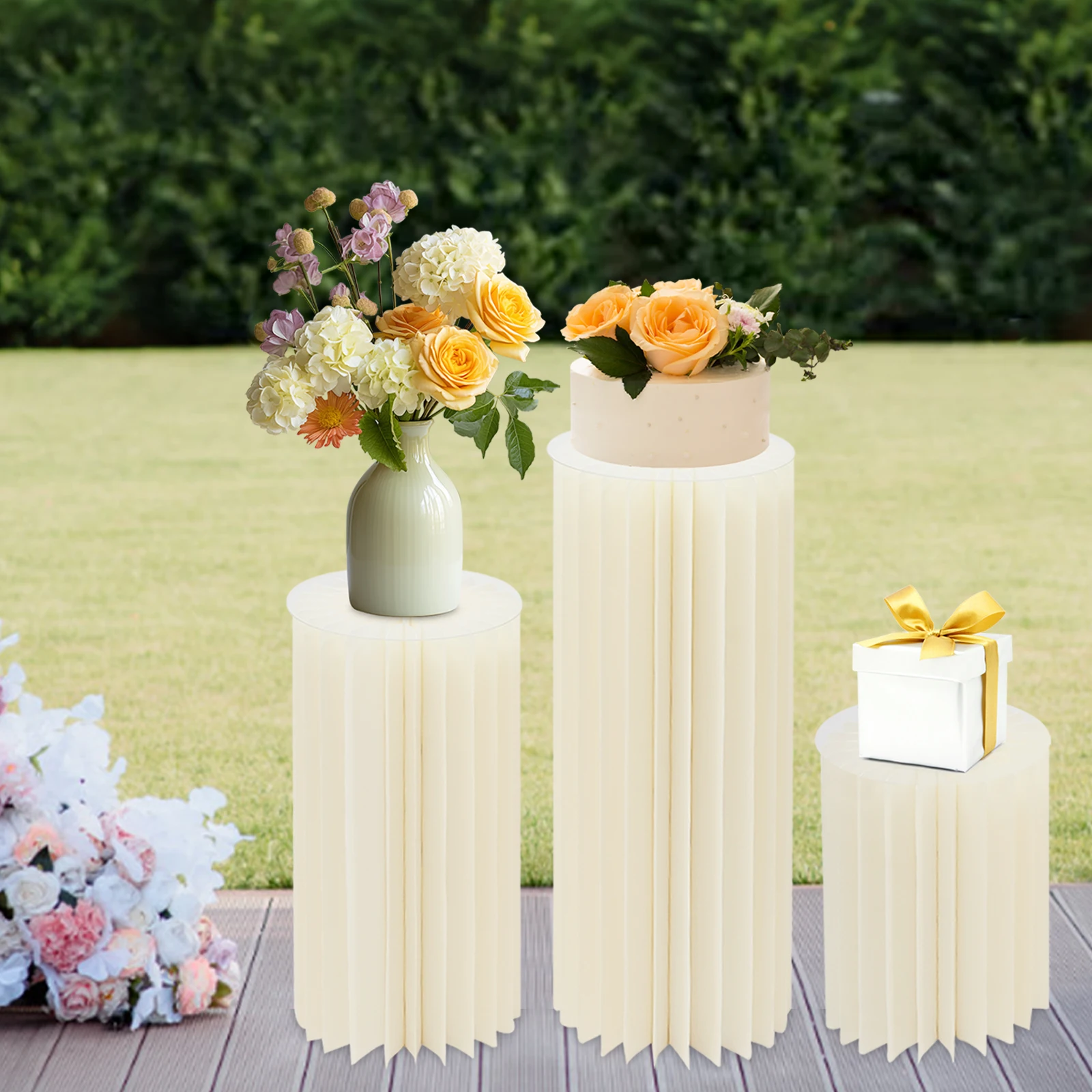 3pcs Cylinder Flowers Stand Cardboard Flower Holder Columns Display for Wedding Party Garden Decoration 40cm+60cm+80cm