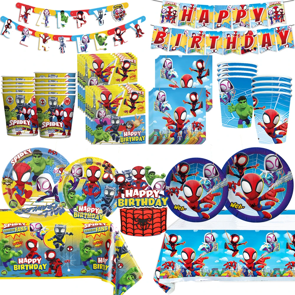 Spidey And His Amazing Friends Party Decorations Spider SpiderMan Theme Tableware Set Plate Banner for Kids Baby Shower Supplies