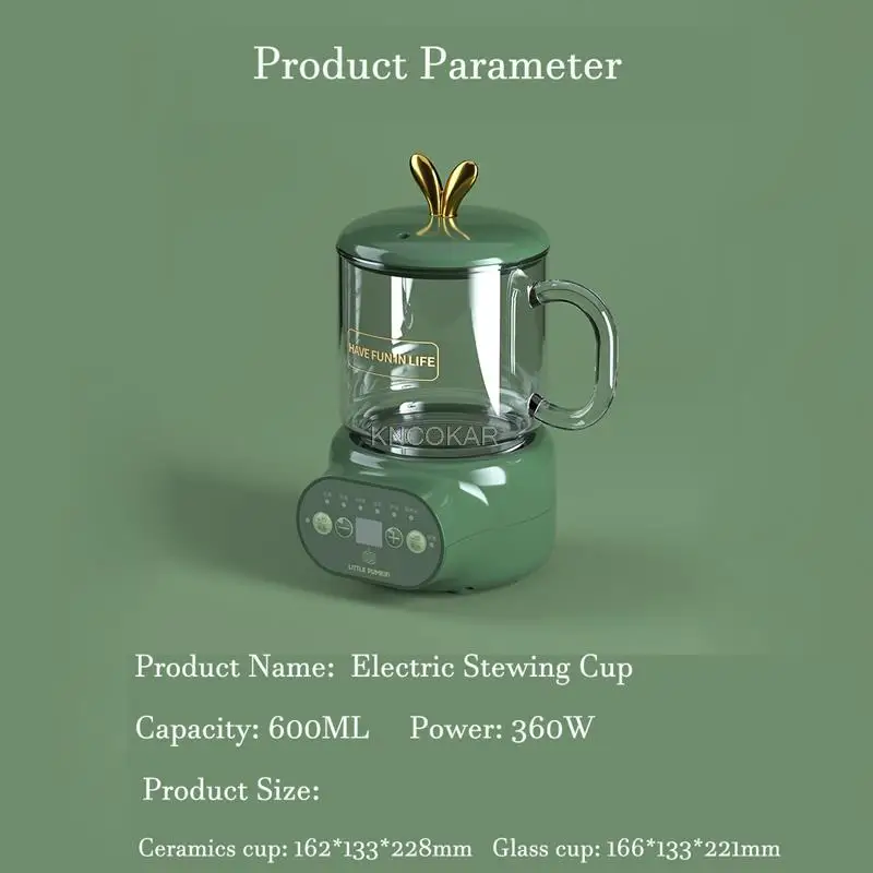 220V Mini Electric Stewing Cup 600ML Office Tea Porridge Milk Heating Water Kettle Ceramic/Glass Health Soup Cooker Tea Maker