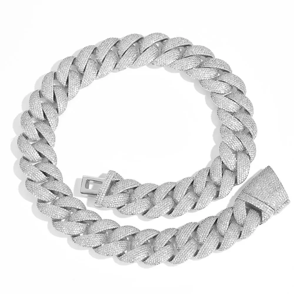 24mm VVS .NUOYA Moissanite Cuban Link Chain Necklace Fine Jewelry 925 Sterling Silver Fully Ice Out Cuban Link Chain for Women.