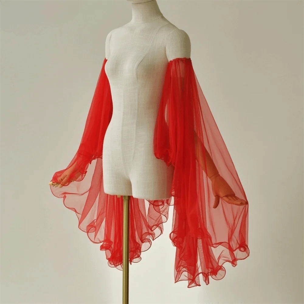 1-ペアエレガントな女性のドレススリーブロングチュール取り外し可能なビクトリア朝のロング手袋シアーチュール手袋ウェディングドレスアクセサリー