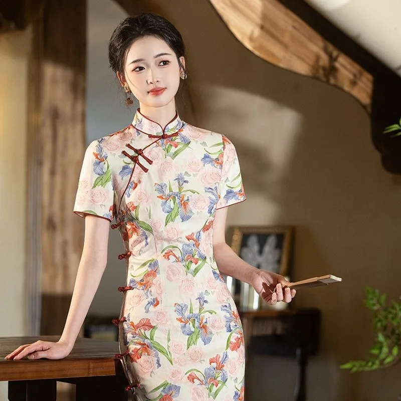 

New Spring Summer Rose New Chinese-style Cheongsam Improves Girlish Charm Extremely Beautiful High-end Slimming for Daily Use