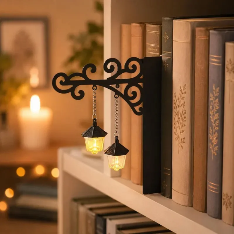 Lanterna Decorativa para Estante de Livros, Luminária Retro para Estante, Lâmpada Multifuncional com Luz Noturna LED Quente