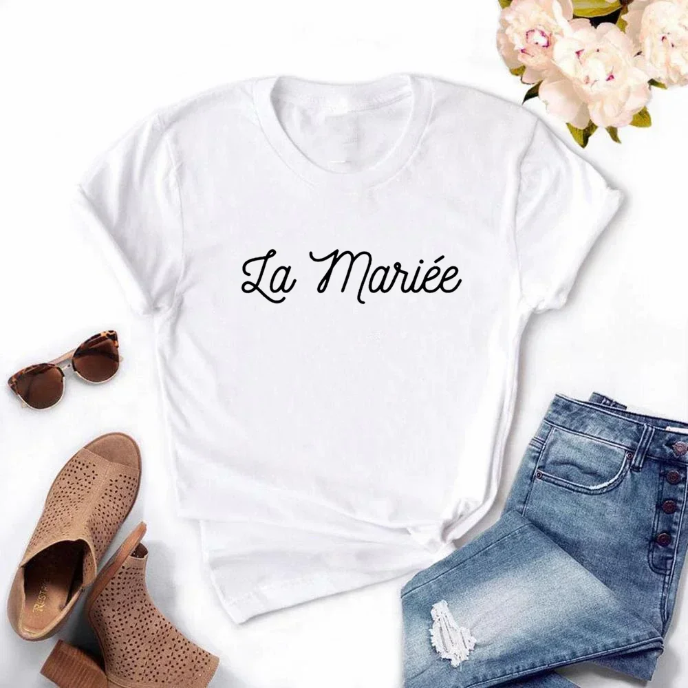 Team Bride Print La Mariee French Femme Wedding T-Shirt Bachelorette Party T Shirt Bridesmaid Fashion Harajuku Kawaii T-shirt
