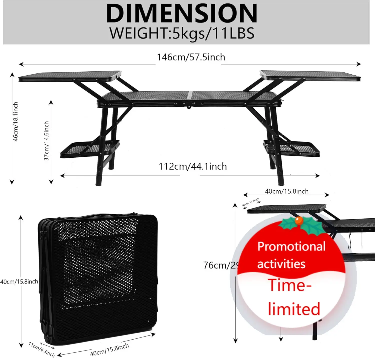 

Camping Table, Compact Folding Table, Tailgate Grill Table, Outdoor Tables, Camping Tables That Fold Up Lightweight, with 4 Side