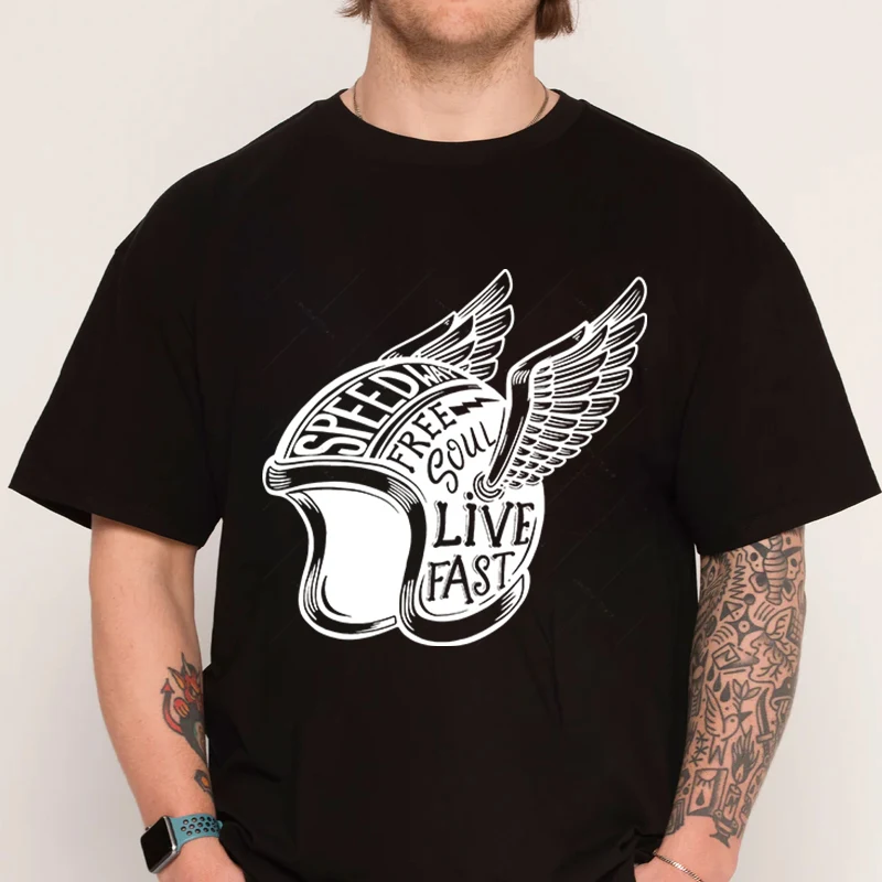 

Winged Motorcycle Helmet T-shirt 100% Cotton O-Neck T Shirt Fashion Short Sleeve Mens Tees Graphic Tshirts