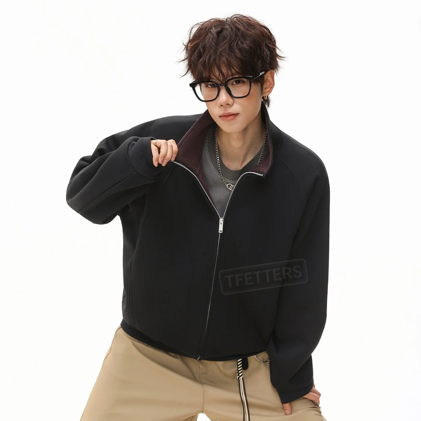 TFETTERS 2026 Autumn Retro Sporty Men Cardigan Sweatshirt Structured Split Contrast Color Heavyweight Daily Commute Jacket Man