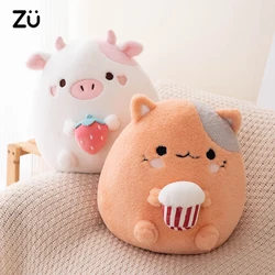 ZU New Arrival Kawaii Stuffed Animal Strawberry Cow Popcorn Cat Plushies Doll Huggable Fat Big Hug Pillow Sofa Bed Decor Cushion