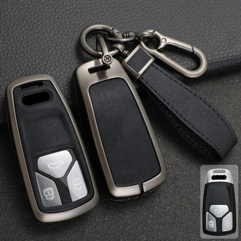 

Zinc Alloy + Leather Car Key Case For Audi A6 A5 Q7 S4 S5 A4 B9 8W Q5 Q7 A4L 4M TT TTS RS 8S 3 Button Keyless Entry Remote Key