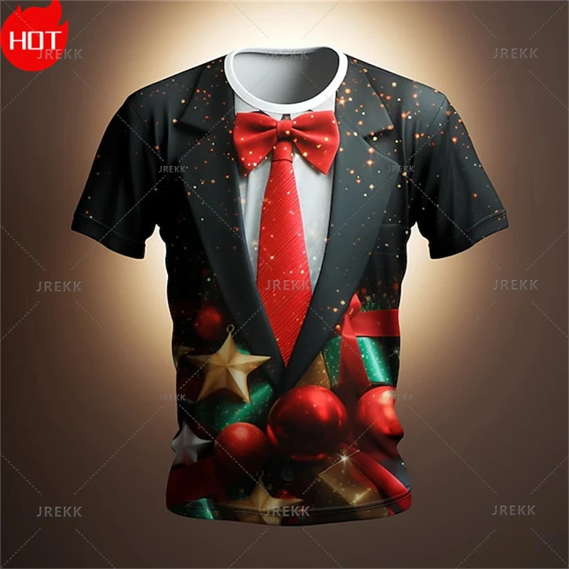 2026 Christmas 3d Print T Shirt For Man Casual Short Sleeve Tee Street Fashion Pullover Women Tops Oversized Clothing Sweatshirt