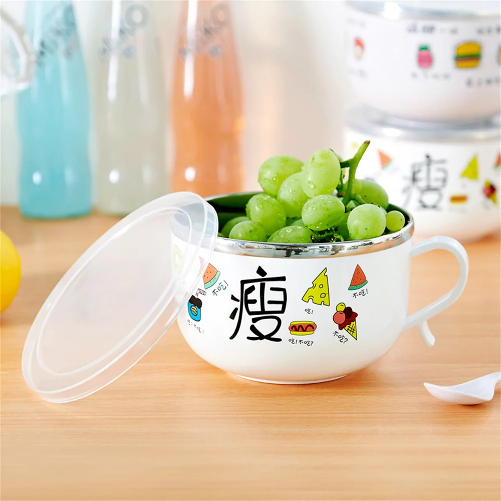 Stainless Steel Double-layer Ramen Noodles Bowl Anti-scalding Instant Noodle Bowl Large Capacity With Lid And Spoon Tableware