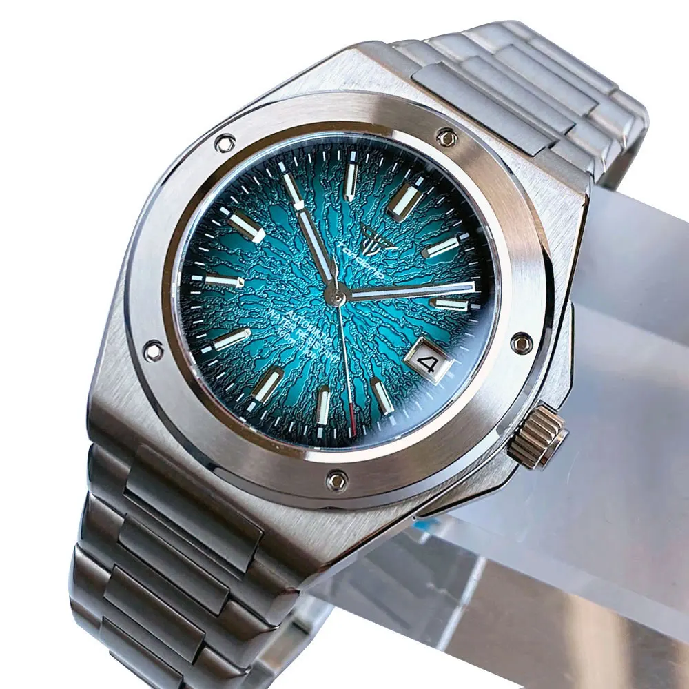 Tandorio 200M Diving Swim 40mm Green Black Dial Luminous Miyota 8215 Automatic Men Watch Sapphire Glass Stainless Steel Bracelet