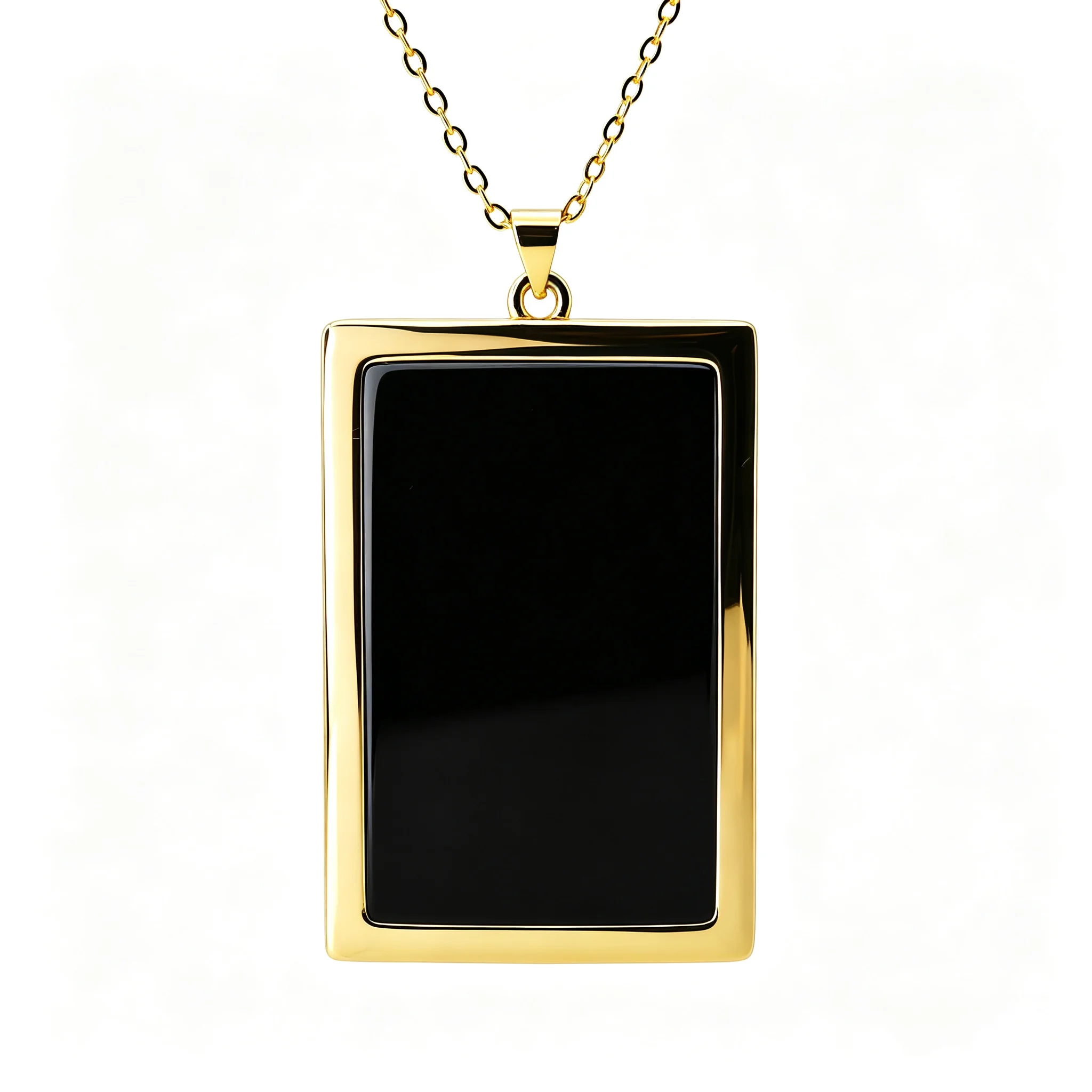 Minimalist Geometric Tag Necklace Gold Plated Copper Inlaid Mother Of Pearl Black Onyx Square Rectangular Pendant Birthday Jewel