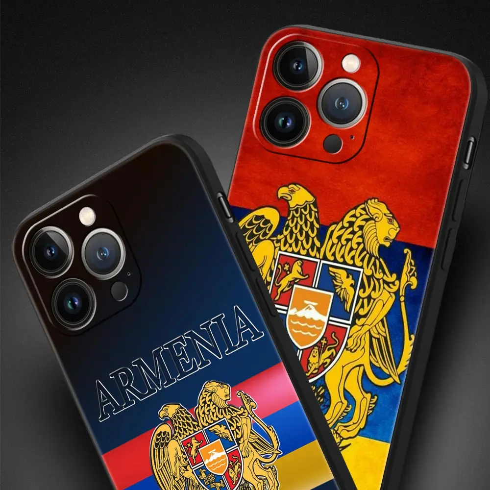 Armenia Armenian Flag For iPhone 11 12 13 15 16 14 Pro Max Phone CaX XR XS 7 8 Plus 2020 Luxury Black Silicone Cover Funda