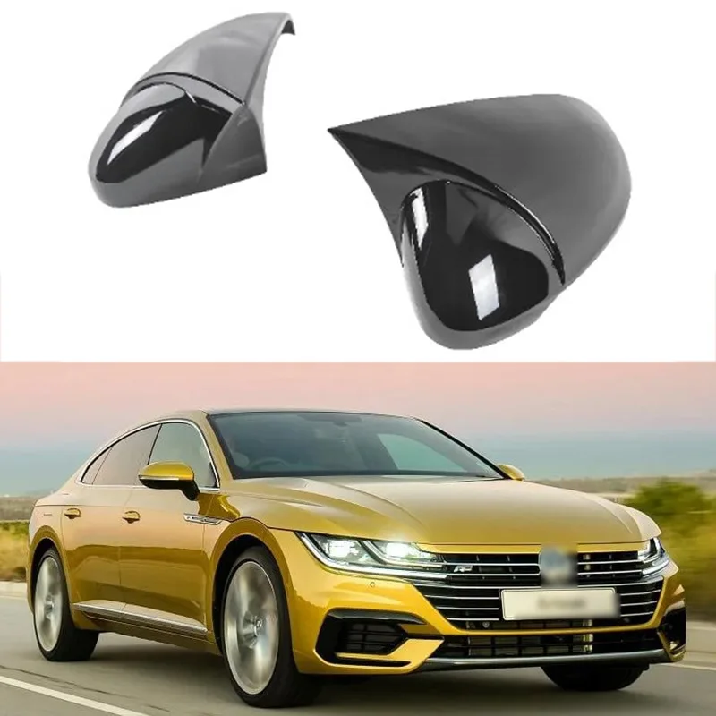 2 pcs bright   black horn  rearview mirror cover  for Volkswagen Passat B8 Arteon  2016-2023