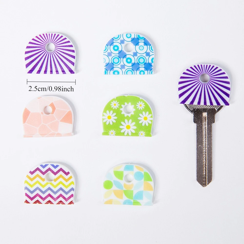 5Pcs Silicone Key Identifier,Round Flower Line Pattern,Non Slip Key Protective Cover,Durable Key Chain Accessory for Household