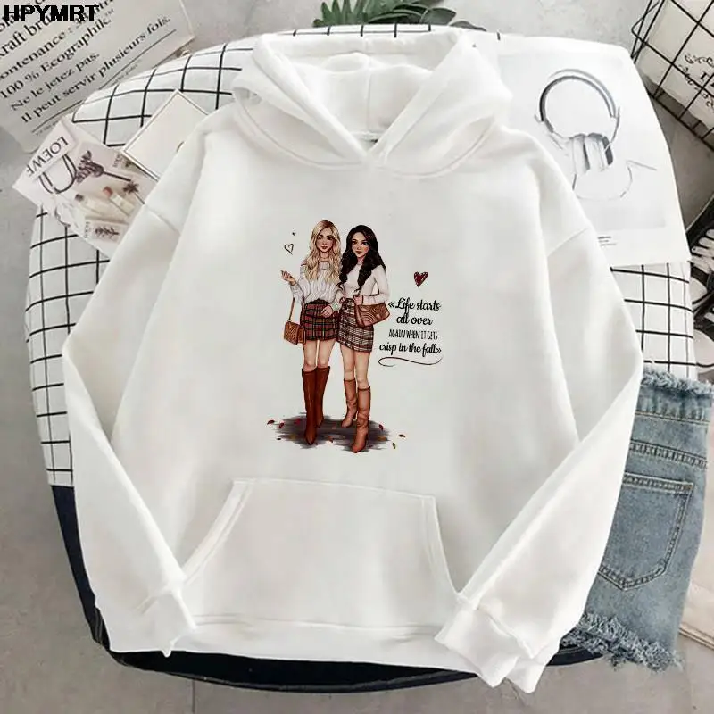

Aesthetic Pocket hoodie Women Best friend Prints Long-sleeved Harajuku Sweatshirts Casual Pullover Gothic Clothes Hoodies Female