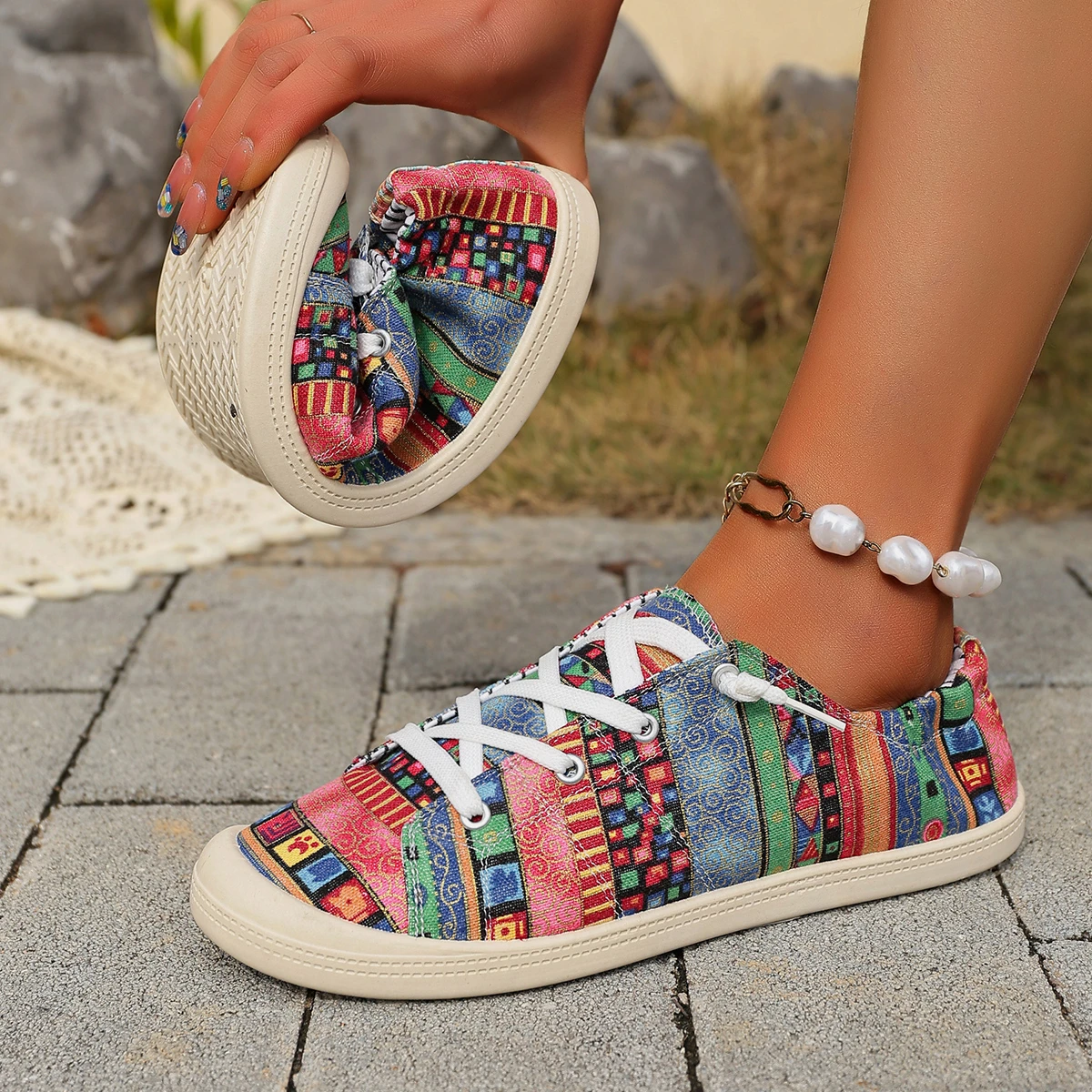

Women's casual sneakers, fashion espadrilles, soft soles, slip-on design, prints, women's shoes, spring, summer, autumn, indoor