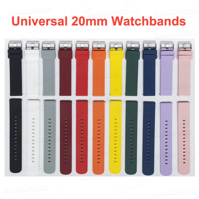 

Universal 20mm Watch Band Flat Head Silicone Watchband Quick Release Straps for Huawei Samsung Xiaomi Amazfit Bracelet Wristband