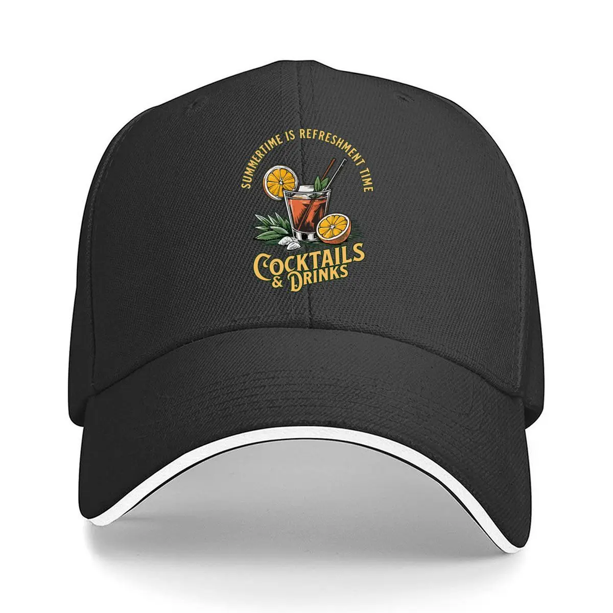 Summertime Is Refreshment Time Cocktails And Drinks Citrus Illustration Sandwich Baseball Cap