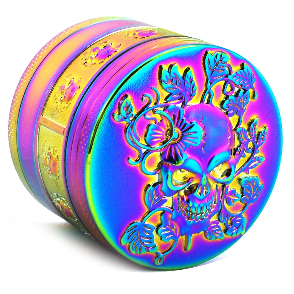 Rainbow Skull Grinder 4 Layer Manual Hand Dried 51.5mm Spice Metal Grindering Kitchen Gift