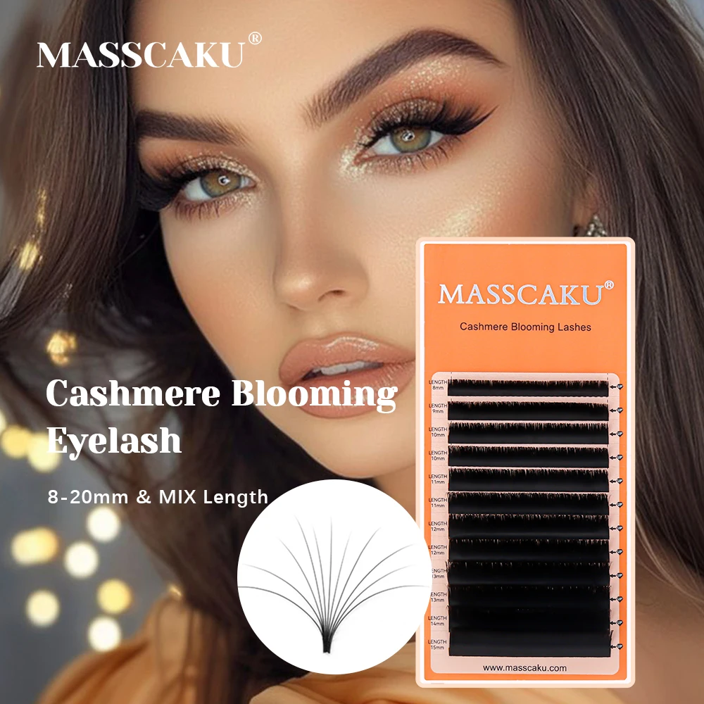 

The Newest C D Curl Rapid Blooming Cashmere Individual Lashes 8-20mm Length Full Dense Matte Dark Black Eyelashes from MASSCAKU