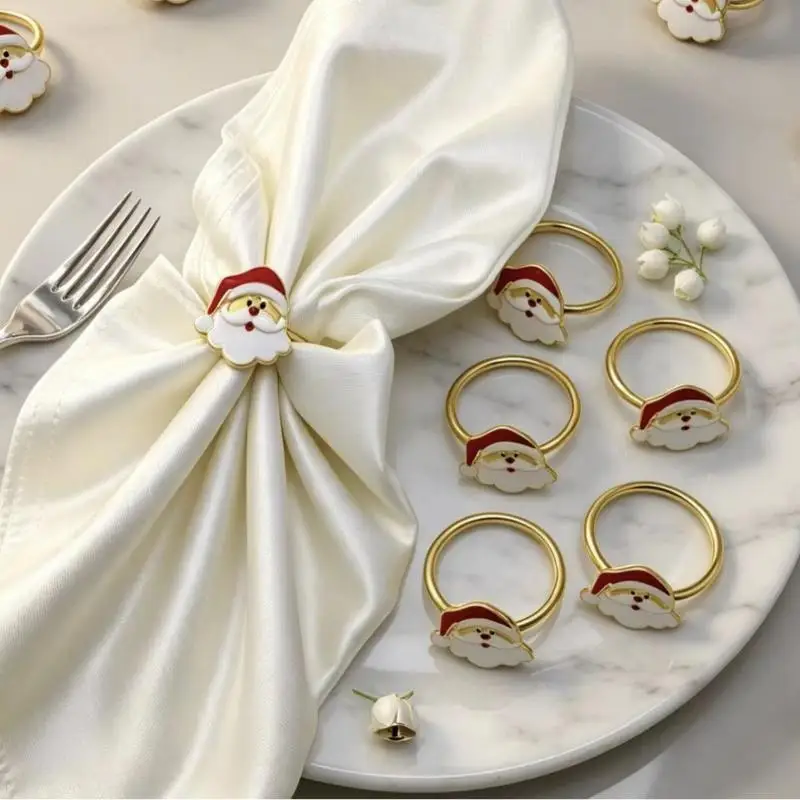 Christmas Element Series Napkin Ring Santa Claus Metal Napkin Ring Dining Table Home Decor Gifts