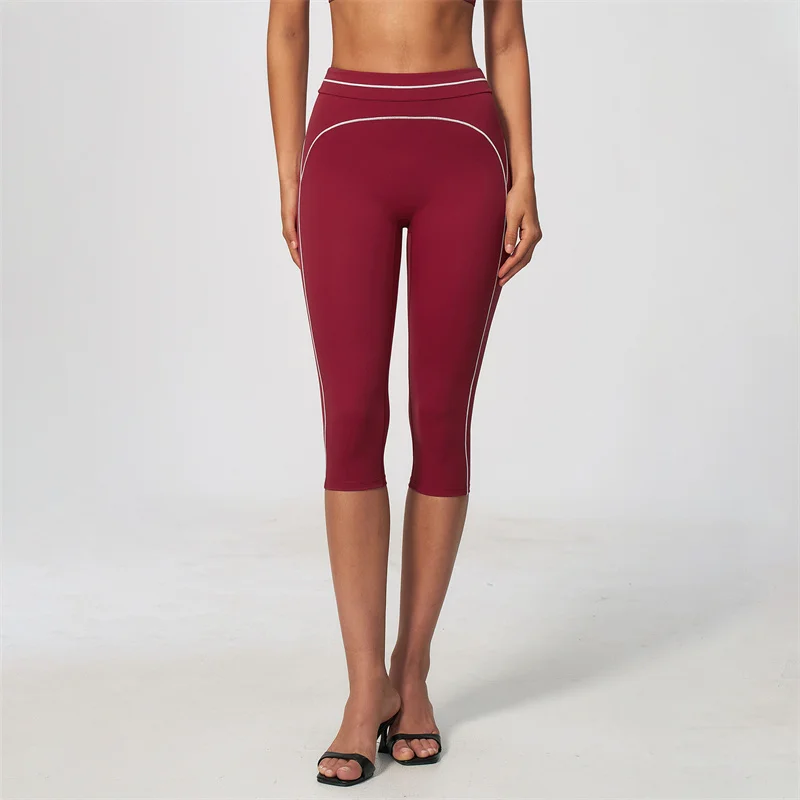 TRY TO BN Women Leggings Yoga Capri Pants Color-Blocking High Waist Shaping Fitness 7/8 Length Sports Pants Workout Gym Clothes