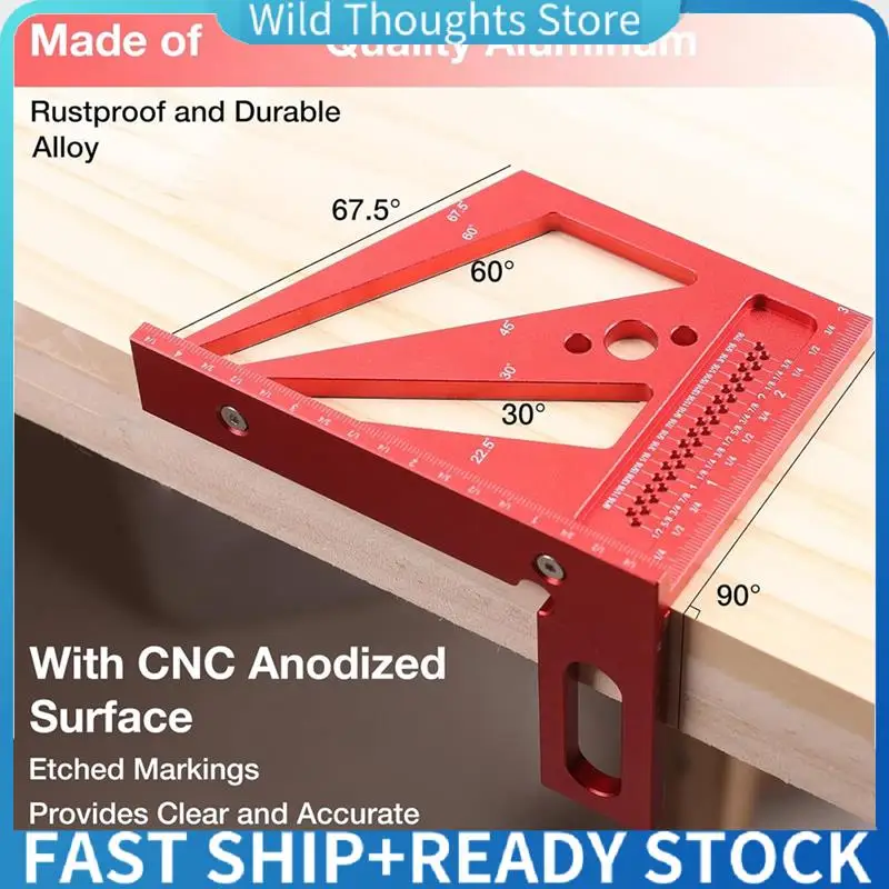 

3D Multi Angle Measuring Ruler With 2 Pens, 22.5-90 Degree Aluminum Alloy Woodworking Square, Drawing Line Ruler-[Qahk]