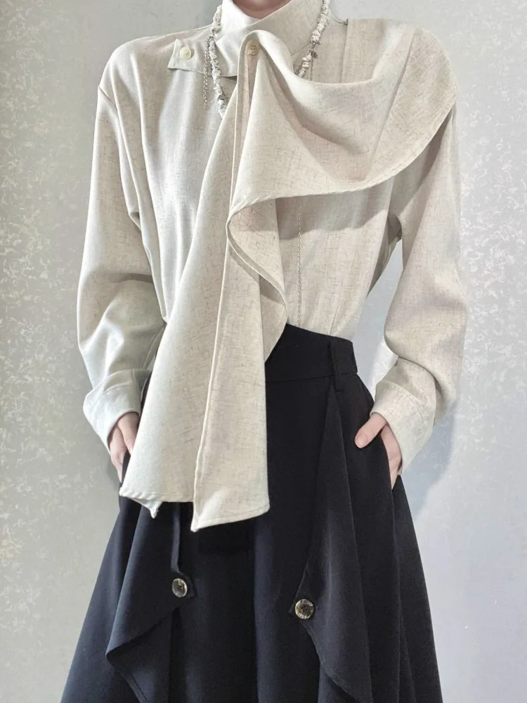 

Harajuku винтажная черная нижняя рубашка женские с воротником-стойкой и оборками тонкие блузки французская мода рубашки с длинными рукавами нерегулярные топы