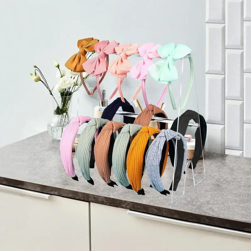 Head Band Holder 2 Layers Acrylic Transparent Headband Holder Multifunctional Large Capacity Display Stand Headband Storage For