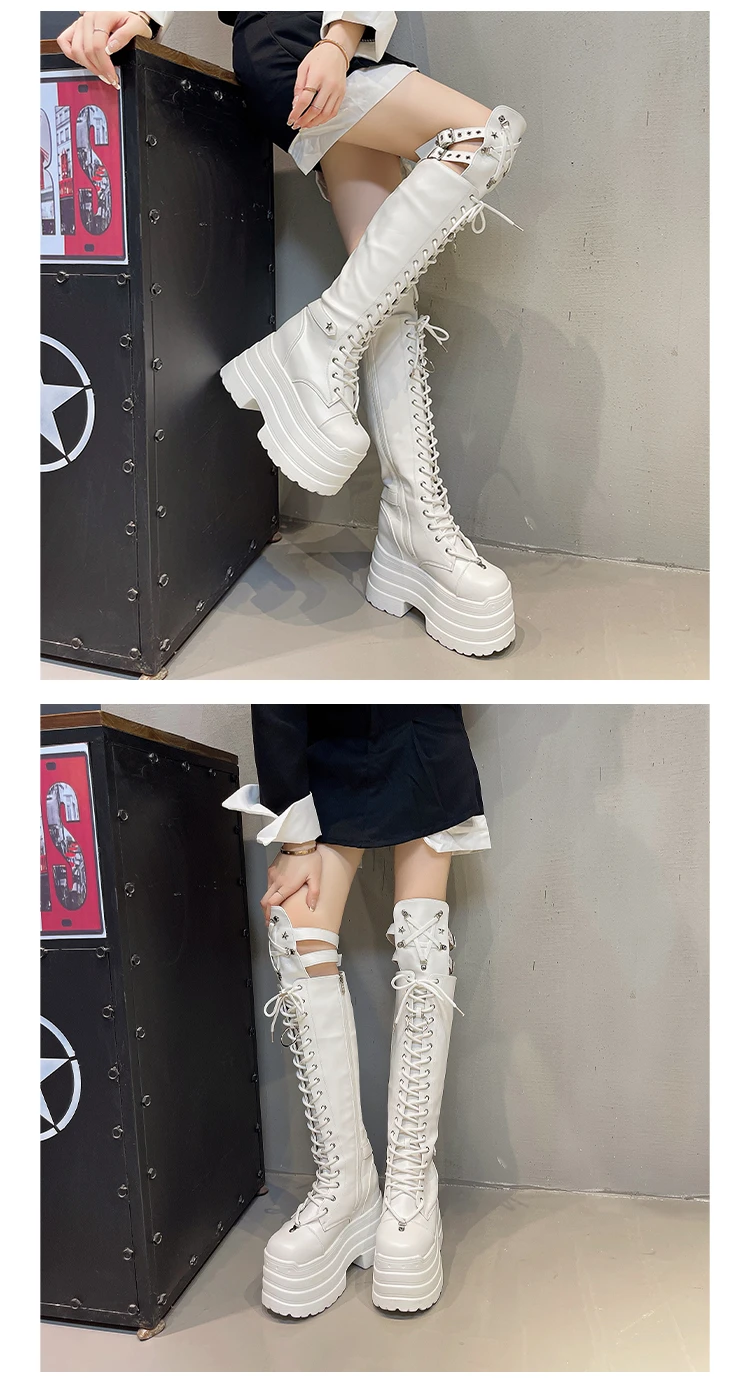 Punk Damenstiefel Cosplay Hohe Stiefel Komfortable Lange Overknee-Stiefel Plateau Hohe Keilabsätze Damenschuhe im Gothic-Stil – Detail 12