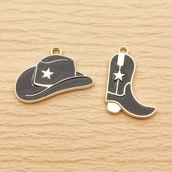 10pcs Cowboy Hat Boot Charm for Jewelry Making Supplies Enamel Necklace Pendant Keychain Phone Diy Craft Accessories Materials