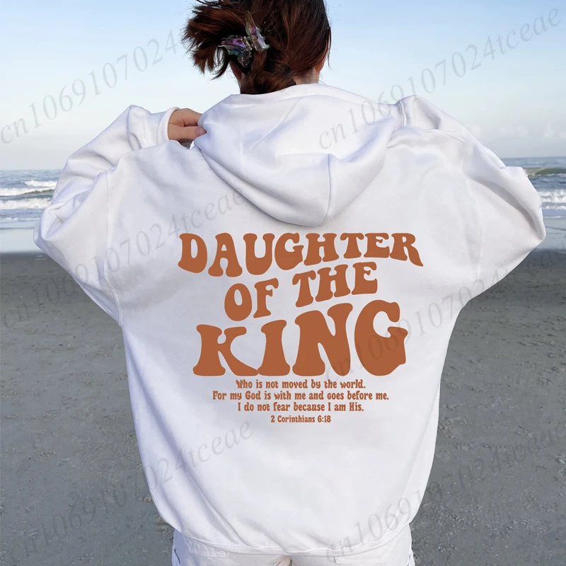 Hip Hop Street Casual hija del rey estampado sudaderas con capucha femeninas moda Sudadera con capucha versículo de la Biblia nuevas sudaderas ropa de lana cálida