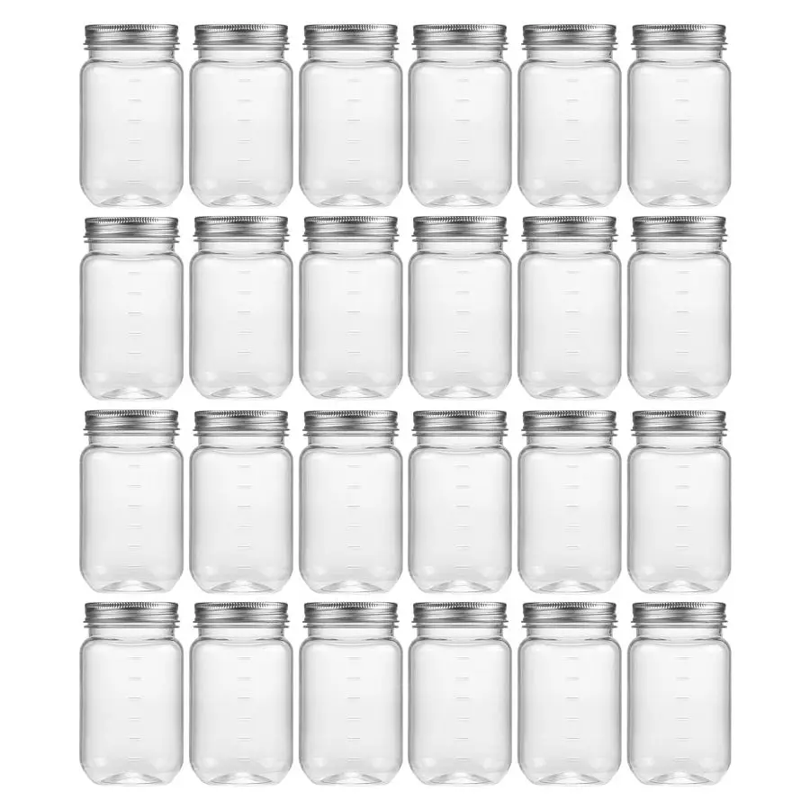 

Прозрачные пластиковые банки объемом 16 унций с крышками, многоразовые банки типа Мейсон объемом 16 унций с крышками и контейнеры для хранения для кухни и домашнего использования, 24 штуки