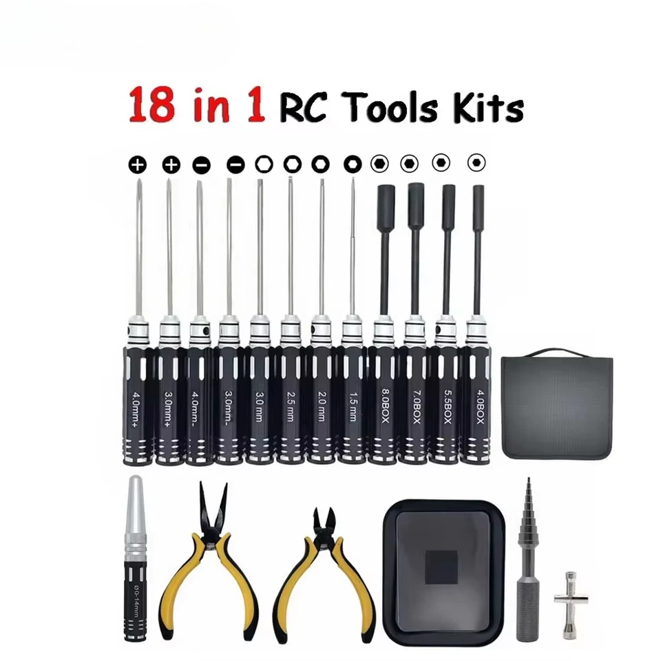 RC Tools Kits 18 in 1 Screwdriver Pliers Hex Sleeve Socket Spanner Repair Box Set for Repairing RC Airplanes Rc Car Model Toys
