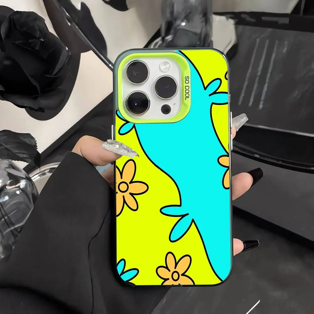 

Korean INS Flower Phone Case For iPhone 16 15 14 13 12 11 Pro Max Green Matte Ultra-thin Laser Metallic Aurora Funda
