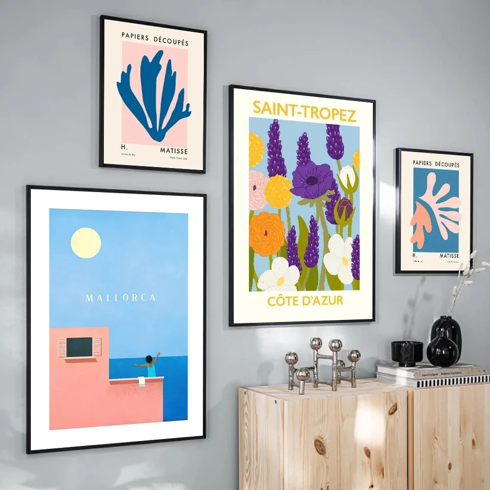 Matisse Cutout Pink Orange Blue Posters and Prints Saint Tropez Flower Canvas Painting Mallorca Nordic Wall Pictures Home Decor