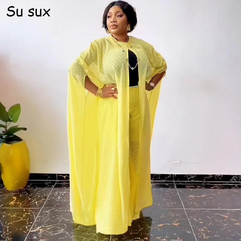 

African Women Dresses Dashiki Africa Clothing Chiffon Pant Sets 3 Piece Vestidos Robe Africaine Femme 2023