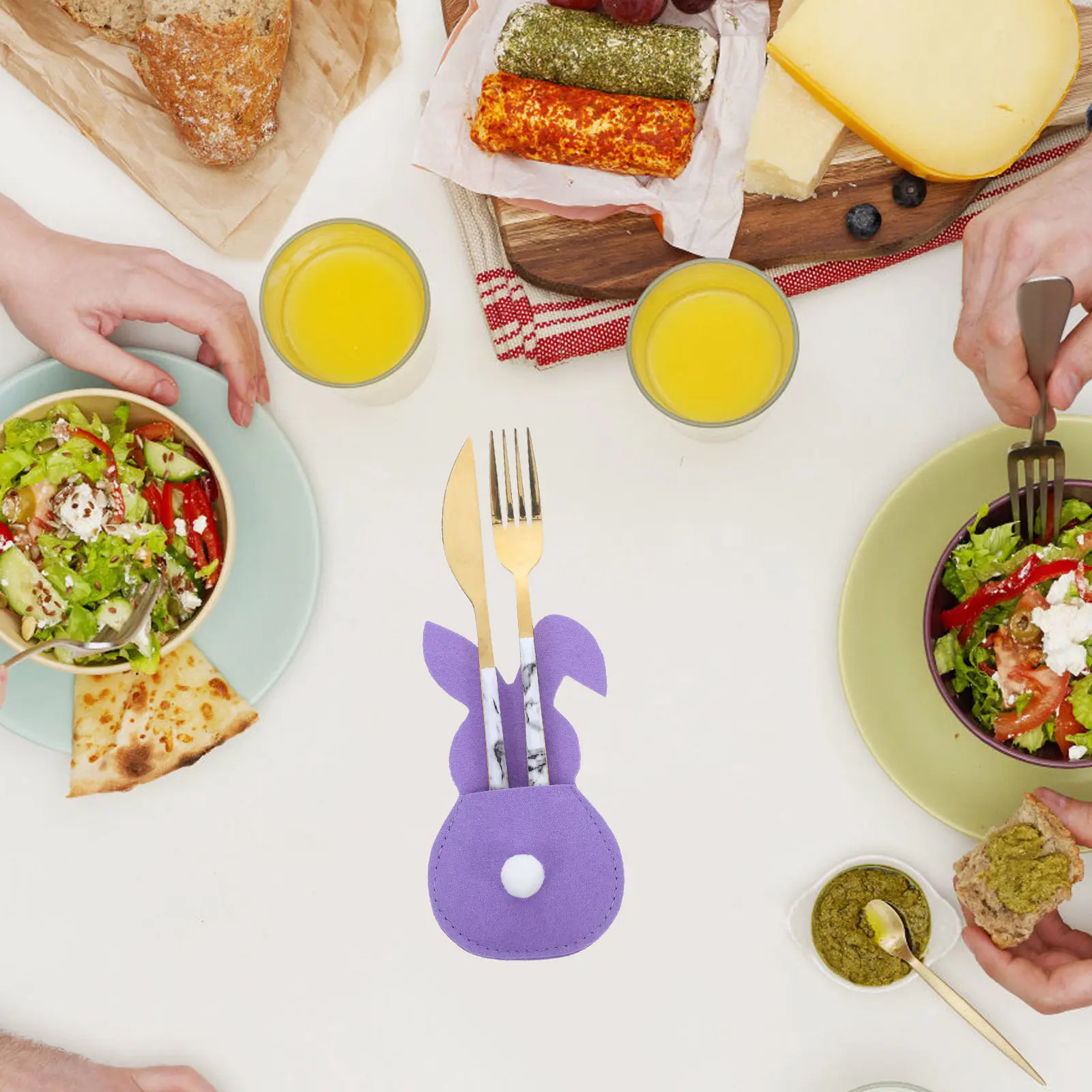 4Pcs Spring Easter Rabbit Utensil Bag Felt Cutlery Holder Pouch for Silverware Storage Table Decoration Flatware Organizer