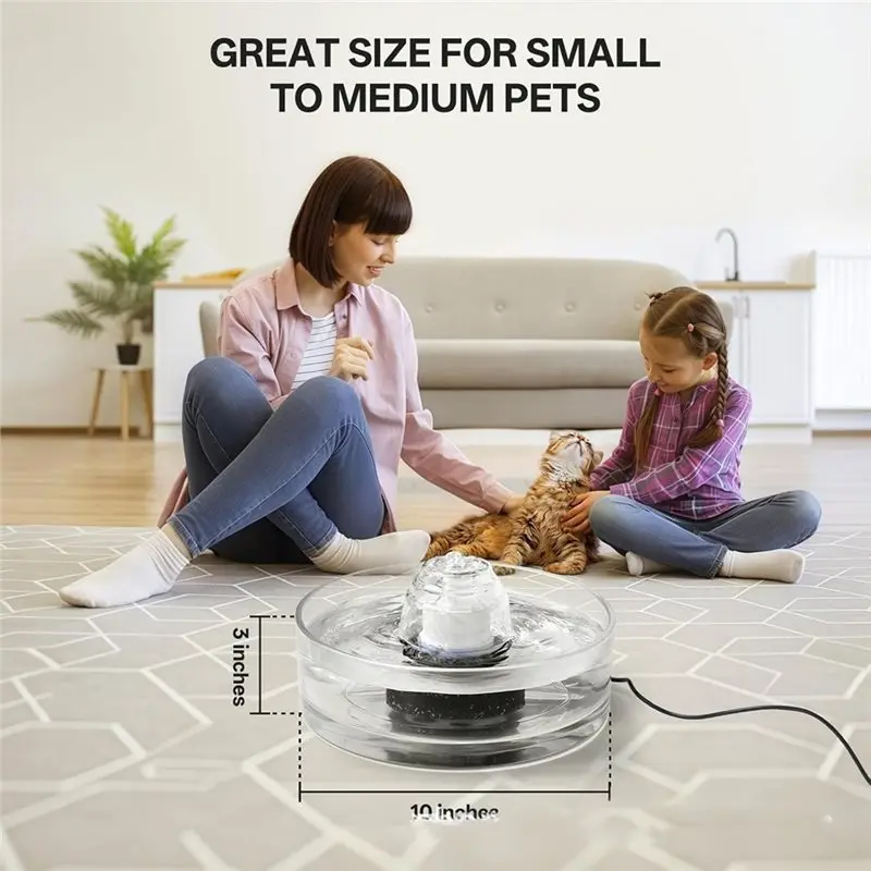 AS60-Glass Cat For Water Fountain 2.7L USB Interface Model With Ultra Quiet Pump For Drinking For Water
