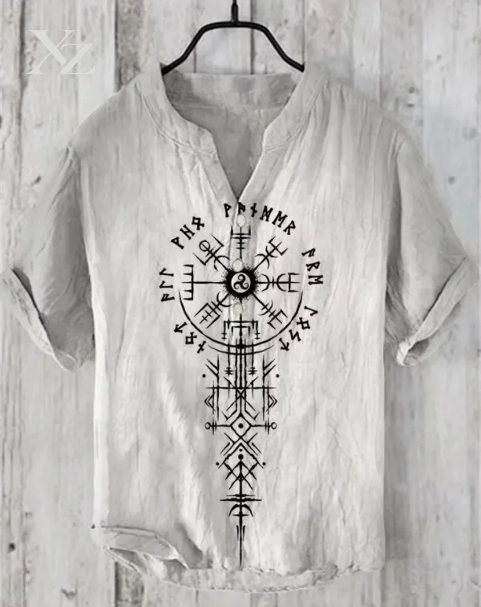 Henry men's casual fashion outdoor seaside men's tops shirt V-neck linen shirt new plus size
