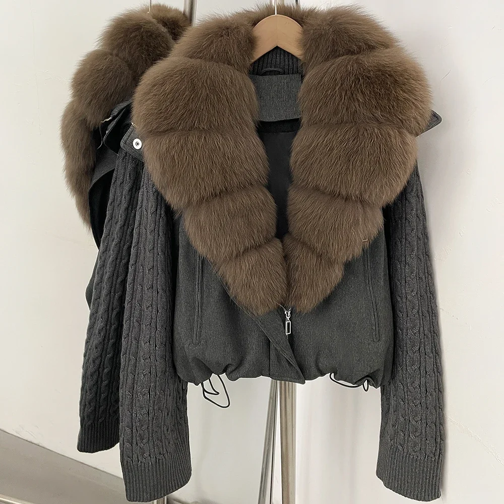 OFTBUY Damen-Pufferjacke mit abnehmbaren Strickärmeln, leichte Daunenjacke mit echtem Fuchspelzkragen, neue Winterkleidung für Damen – Detail 13
