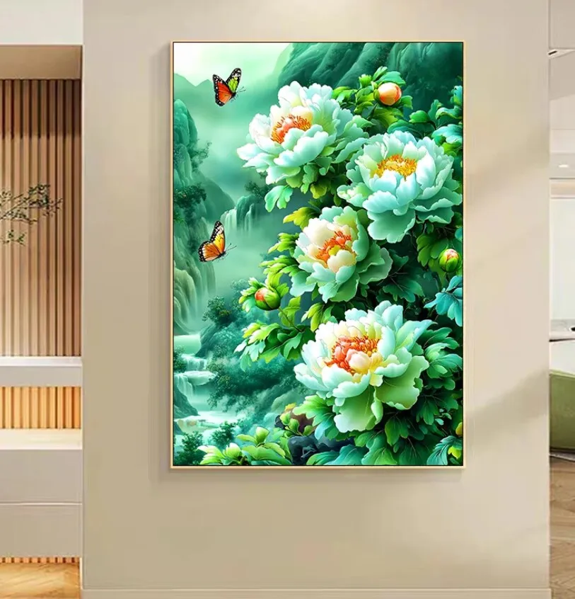 

9ct 60x80cm Peony Pre-Printed Cross Stitch DIY Embroidery Set Handicraft Floss Needle Crafts