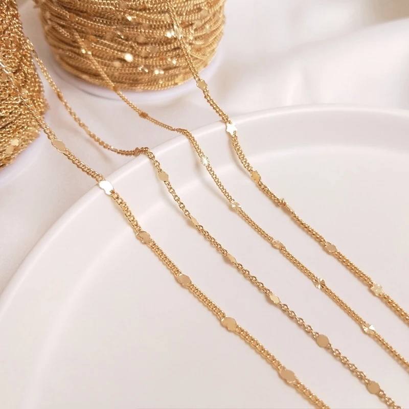 1meter Width 1.5mm Copper Press Rounding Chain Gold Necklace Earring Anklet Bracelet Bulk Chains For Jewelry Making DIY Supplies