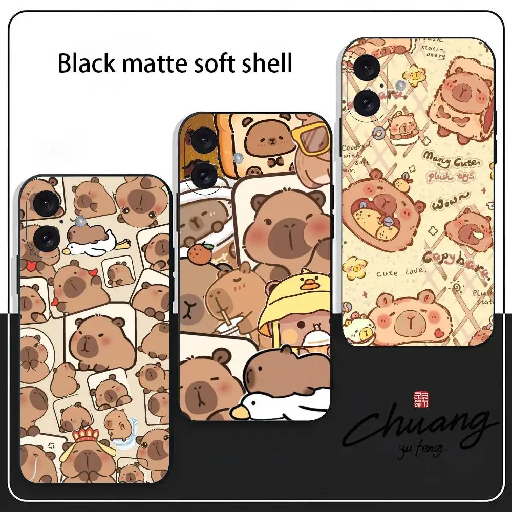 

Kawaii Capybara Cute Phone Case Stylish Black Matte TPU Case For 11-16. Anti-slip And Wear-resistant