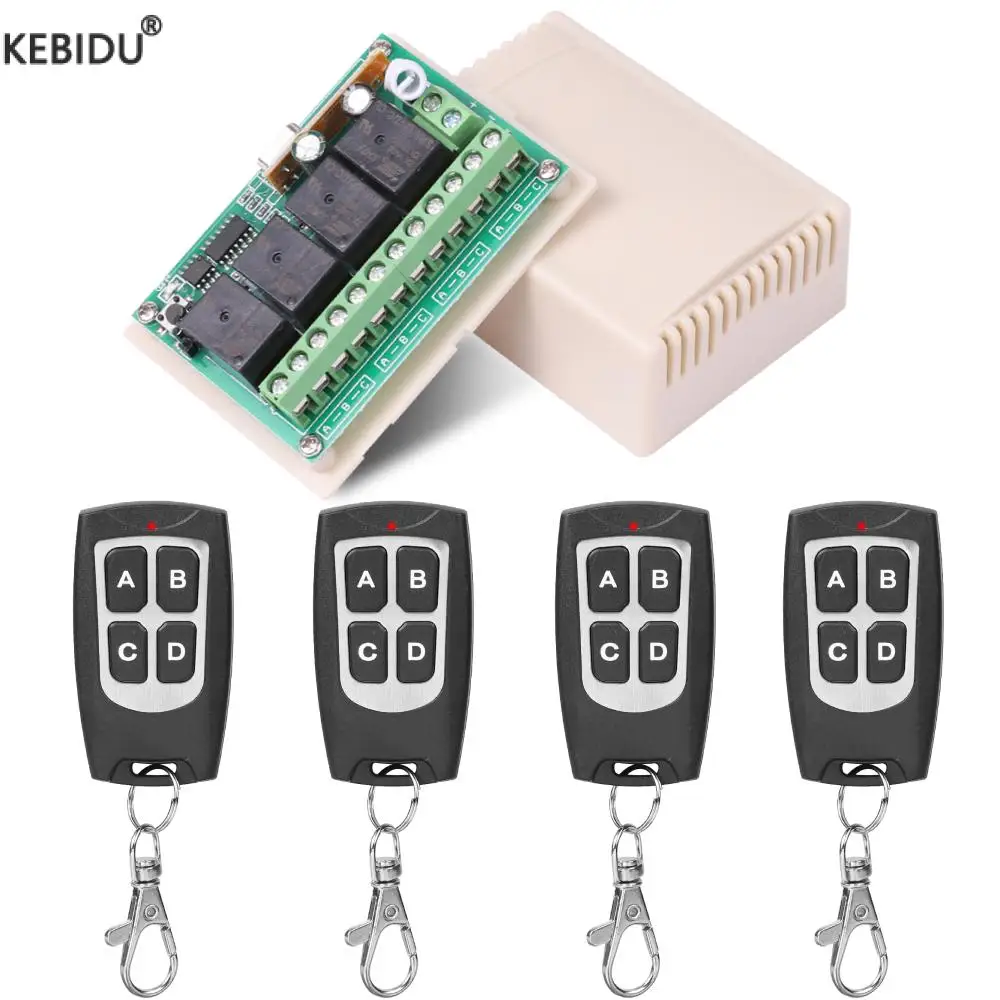 433Mhz RF Remote Control Circuit Universal Wireless Switch DC 6V 12V 4CH rf Relay Receiver and Keyfob Transmitter for Garage