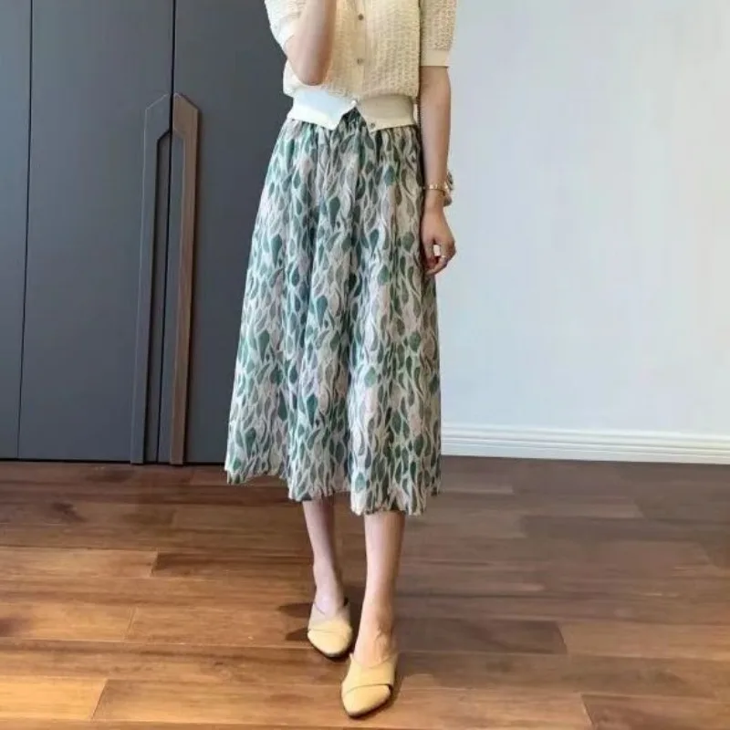 

Женская зеленая шифоновая юбка миди с принтом, с высокой талией, многоярусная, расклешенная, А-силуэта, для повседневной носки
