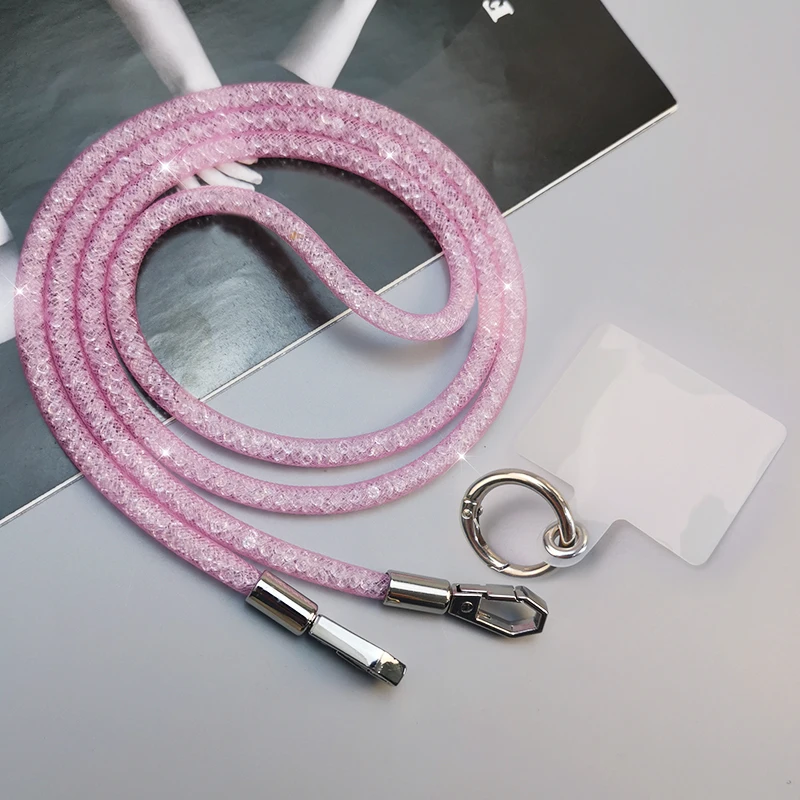 Univers Crossbody-Telefon-Lanyard-Riemen, Schulter-Rücken, abnehmbarer Anhänger, Telefon-Gurt, austauschbares Netz, Strass, lange Perlen-Riemen