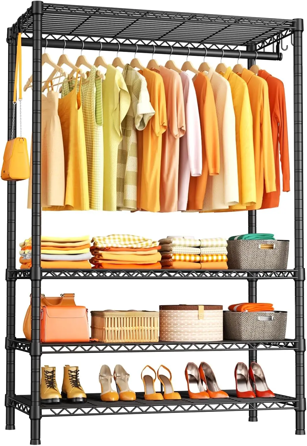 

H4 Plus Portable Closets, 4-Tier Clothes Garment Ra For Bedroom And Cloakroom, Metal Clothing Storage And Organizer Wardrobe